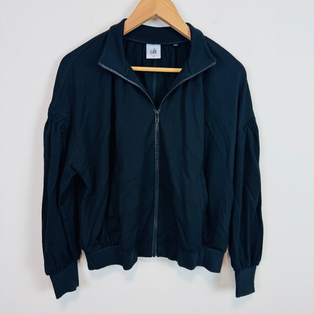 Cabi Chance Bomber Jacket Small black full zip athleisure ruched sleeve  #3731